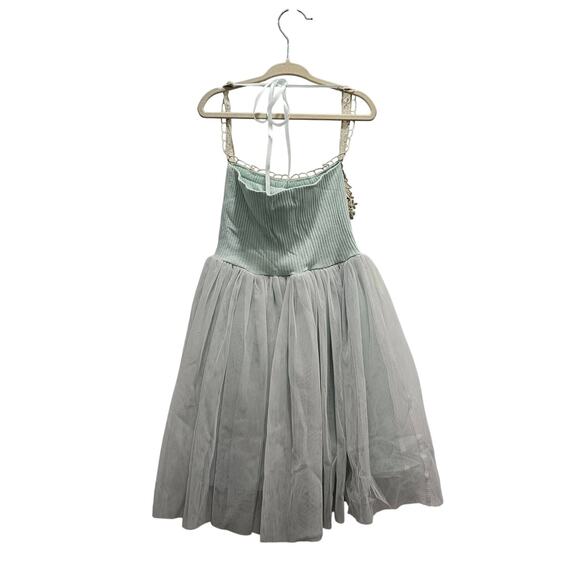 Dollcake Under The Mistletoe Gold Applique Blue Mint Tulle Halter Girl Toddler 3 - Picture 4 of 6